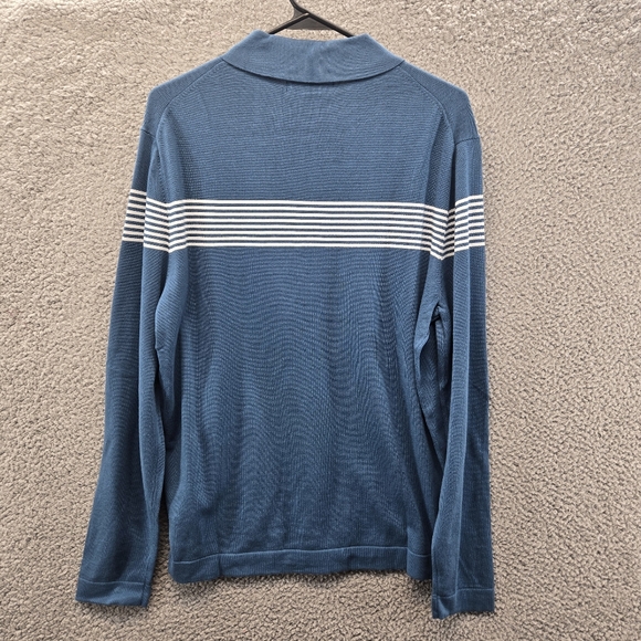 DSTRCT&Row Long Sleeve Collared Blue White Stripes Size M Stretch 1/4 Button New - Picture 7 of 8